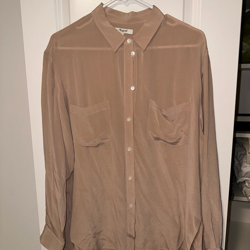 Madewell Women's Tan Silk Button Down Shirt